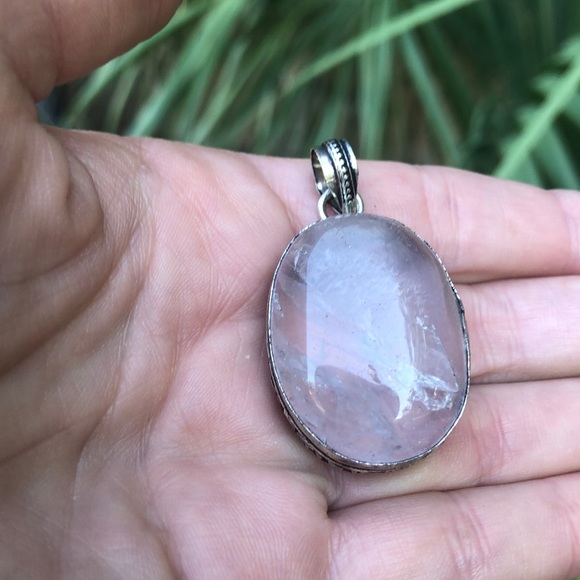 Sterling Silver 925 Plated Clear Rose Quartz Crystal Pendant - Picture 2 of 5